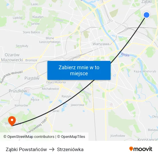 Ząbki Powstańców to Strzeniówka map