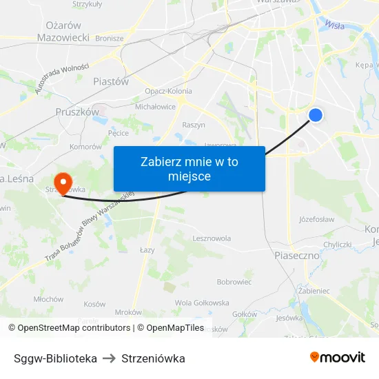 SGGW - Biblioteka to Strzeniówka map