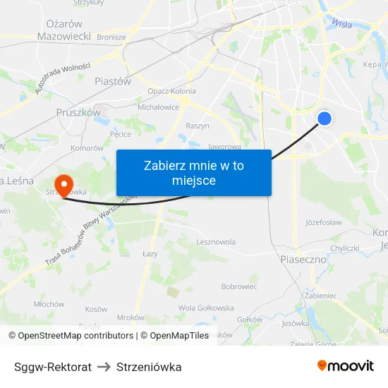 SGGW - Rektorat to Strzeniówka map