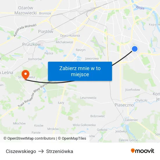 Ciszewskiego to Strzeniówka map