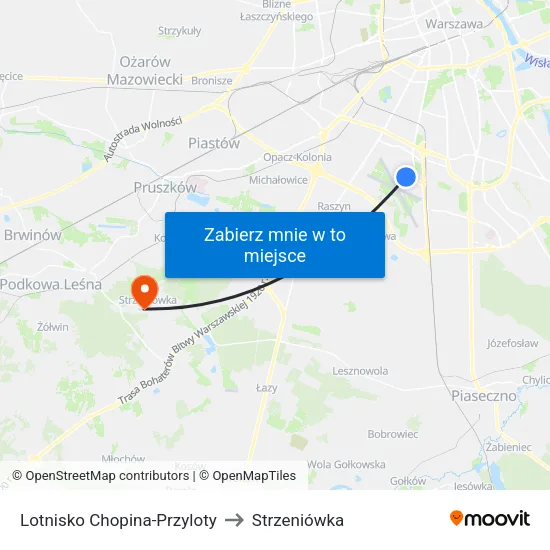 Lotnisko Chopina - Przyloty to Strzeniówka map
