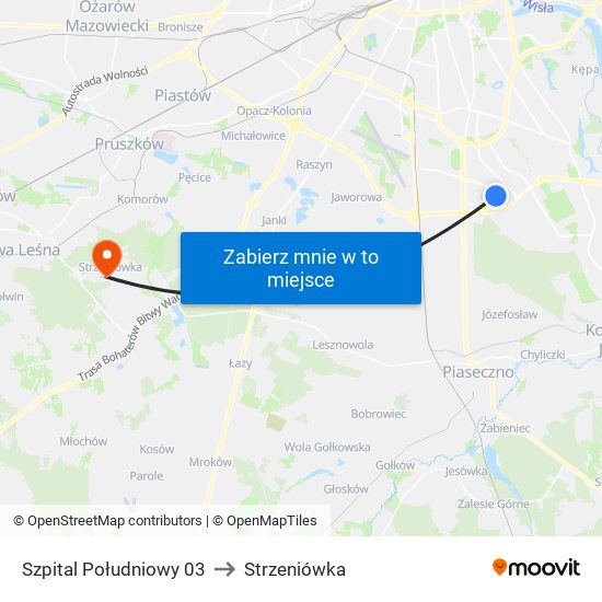 Szpital Południowy to Strzeniówka map