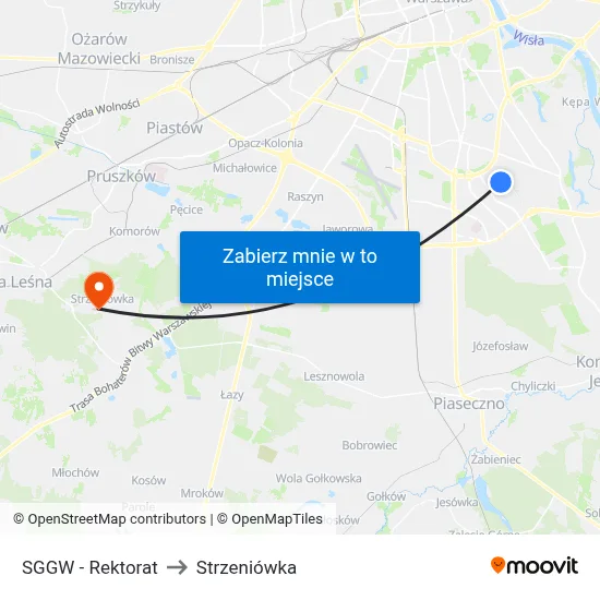 SGGW - Rektorat to Strzeniówka map