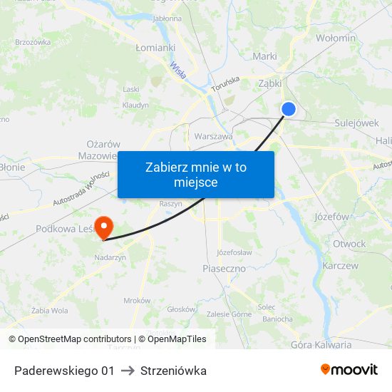 Paderewskiego 01 to Strzeniówka map