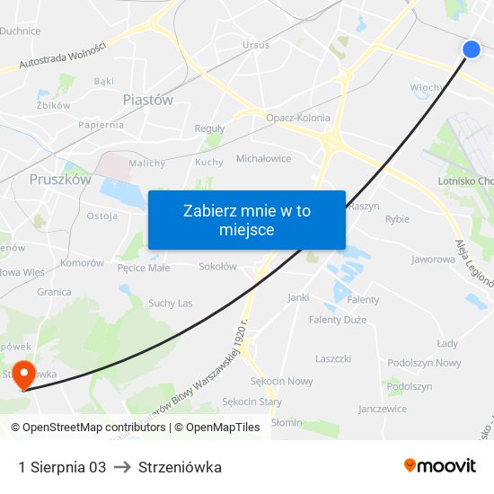 1 Sierpnia 03 to Strzeniówka map