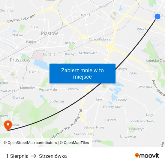 1 Sierpnia to Strzeniówka map