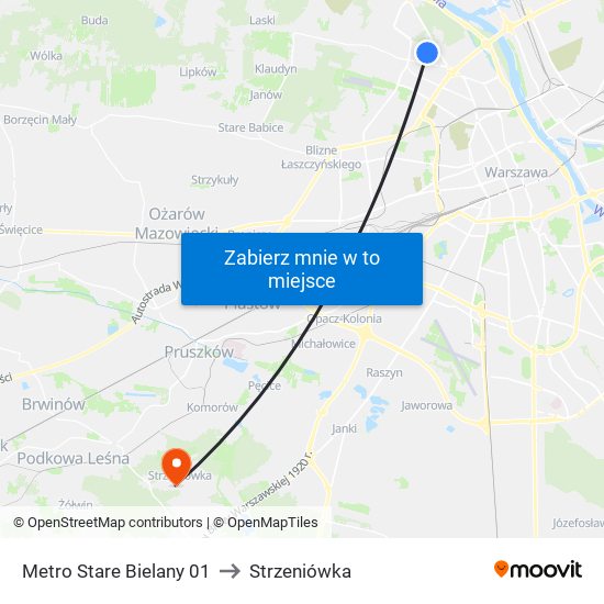 Metro Stare Bielany 01 to Strzeniówka map