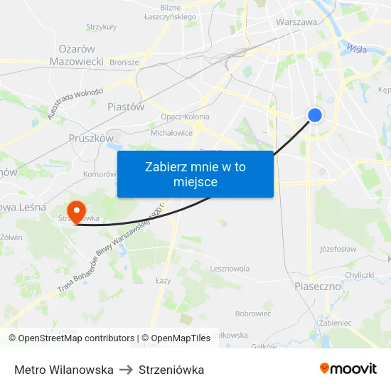Metro Wilanowska to Strzeniówka map