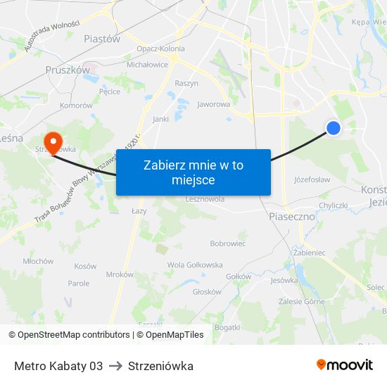 Metro Kabaty 03 to Strzeniówka map