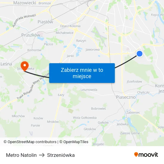 Metro Natolin to Strzeniówka map