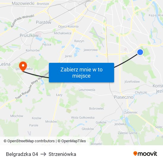 Belgradzka 04 to Strzeniówka map