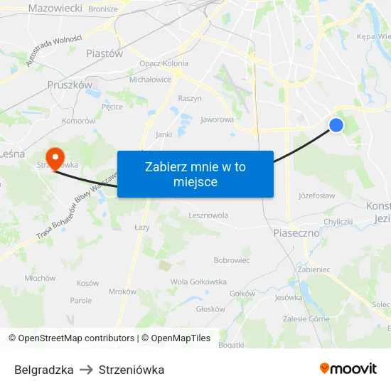 Belgradzka to Strzeniówka map