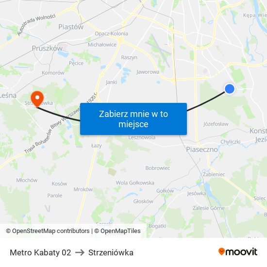 Metro Kabaty 02 to Strzeniówka map