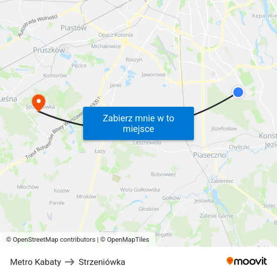 Metro Kabaty to Strzeniówka map