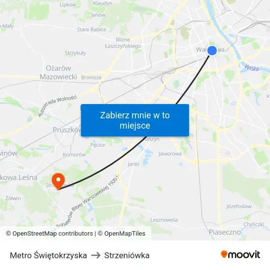 Metro Świętokrzyska to Strzeniówka map