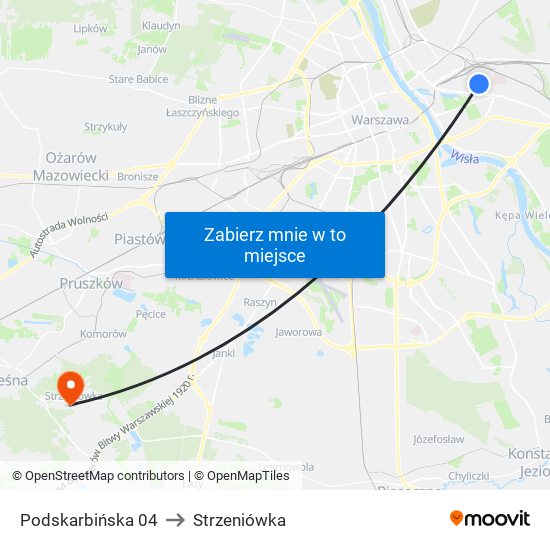 Podskarbińska to Strzeniówka map