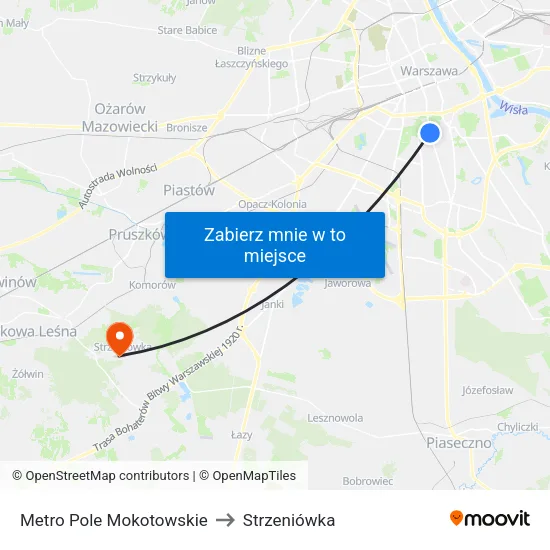 Metro Pole Mokotowskie to Strzeniówka map