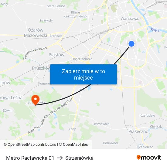 Metro Racławicka to Strzeniówka map