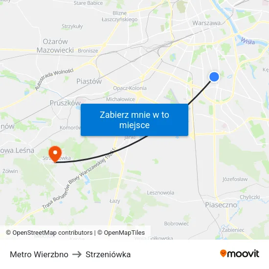 Metro Wierzbno to Strzeniówka map