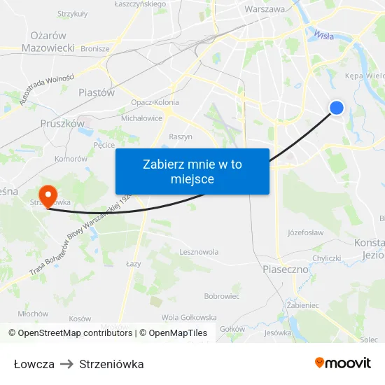 Łowcza to Strzeniówka map