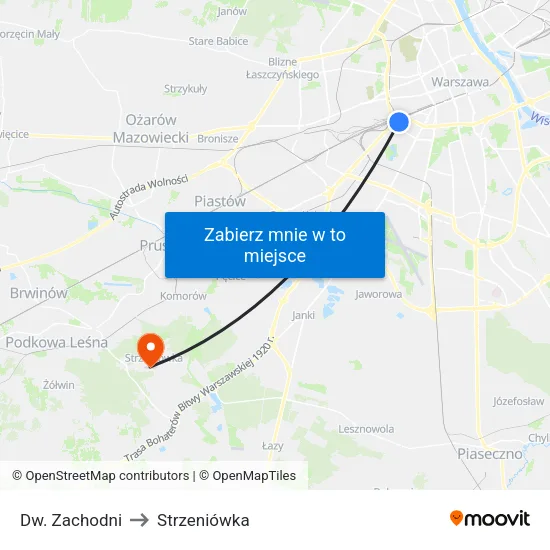 Dw. Zachodni to Strzeniówka map