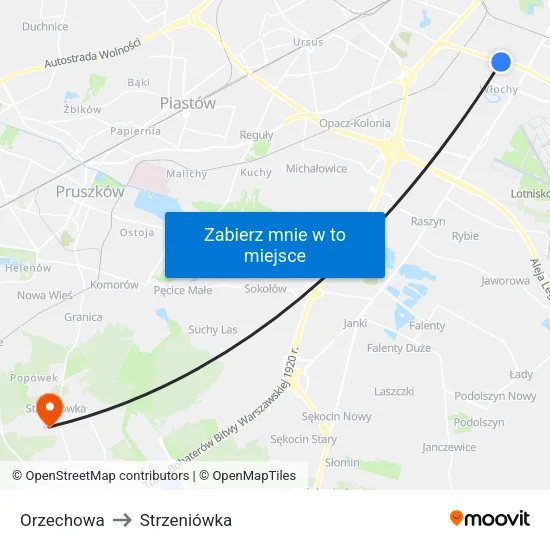 Orzechowa to Strzeniówka map