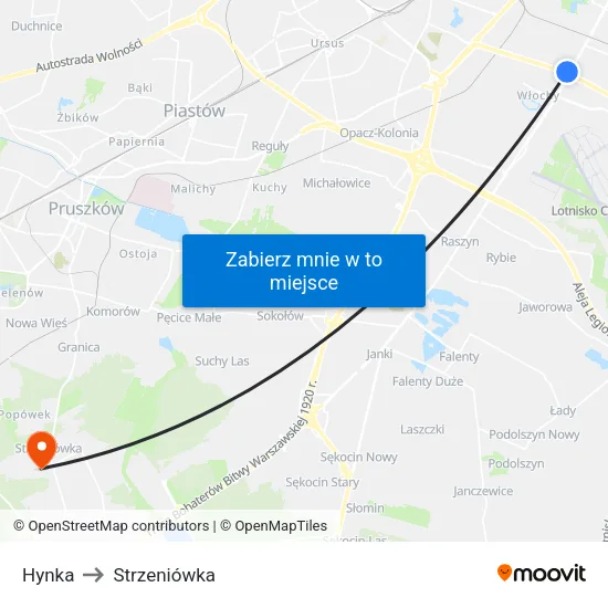 Hynka to Strzeniówka map
