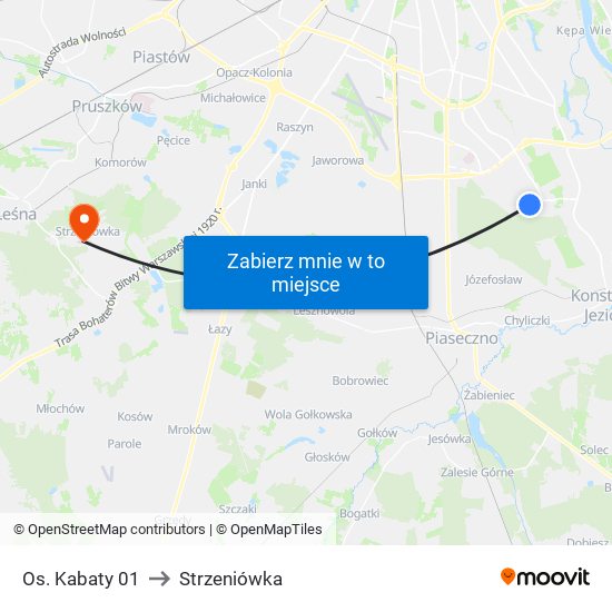 Os. Kabaty 01 to Strzeniówka map