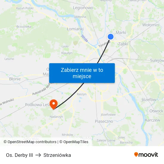 Os. Derby III to Strzeniówka map