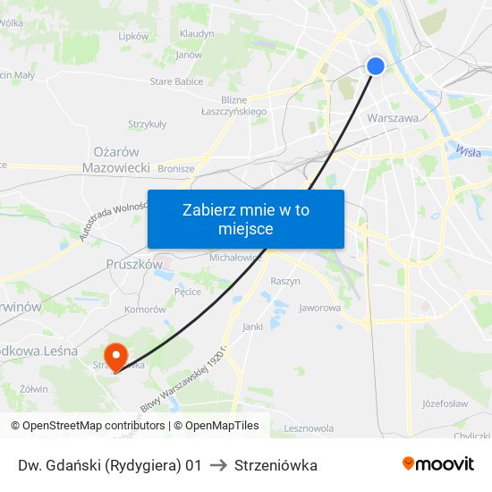 Dw. Gdański (Rydygiera) to Strzeniówka map