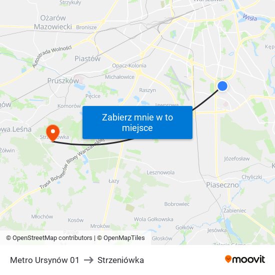 Metro Ursynów 01 to Strzeniówka map