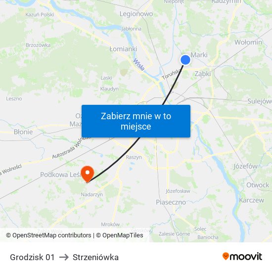 Grodzisk 01 to Strzeniówka map