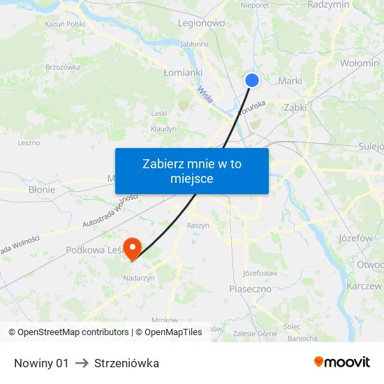 Nowiny 01 to Strzeniówka map