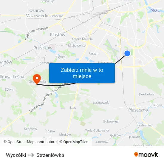 Wyczółki to Strzeniówka map