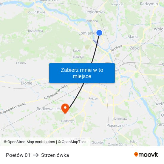 Poetów to Strzeniówka map