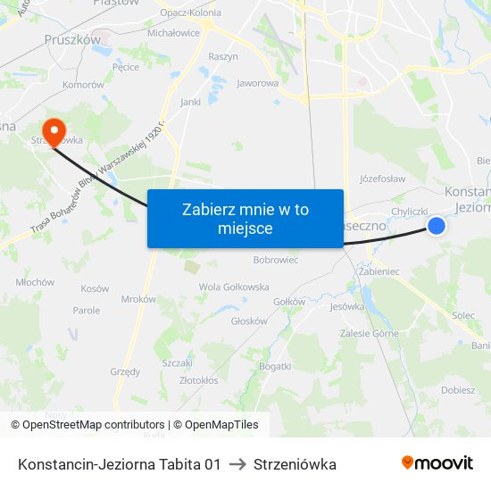 Konstancin-Jeziorna Tabita 01 to Strzeniówka map