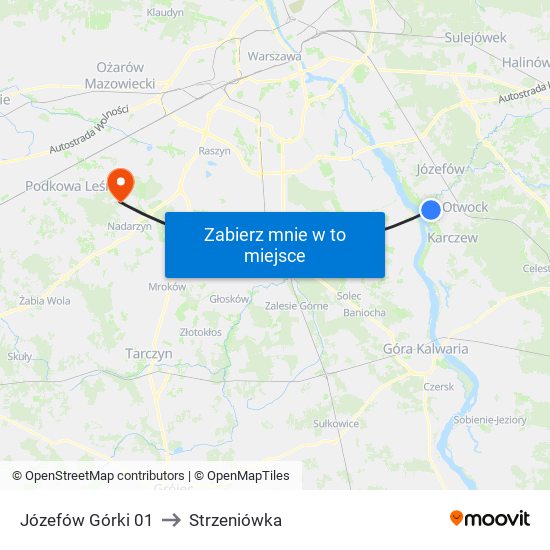 Józefów Górki to Strzeniówka map