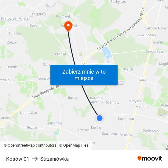 Kosów 01 to Strzeniówka map