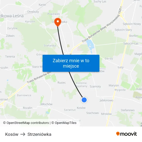 Kosów to Strzeniówka map