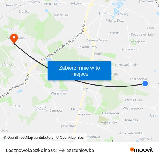 Lesznowola Szkolna 02 to Strzeniówka map