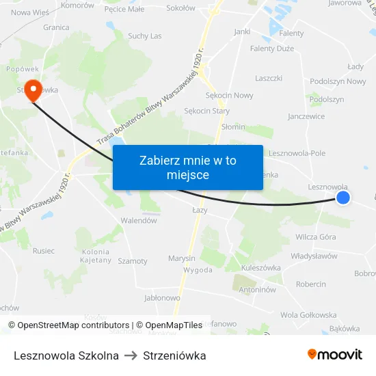 Lesznowola Szkolna to Strzeniówka map