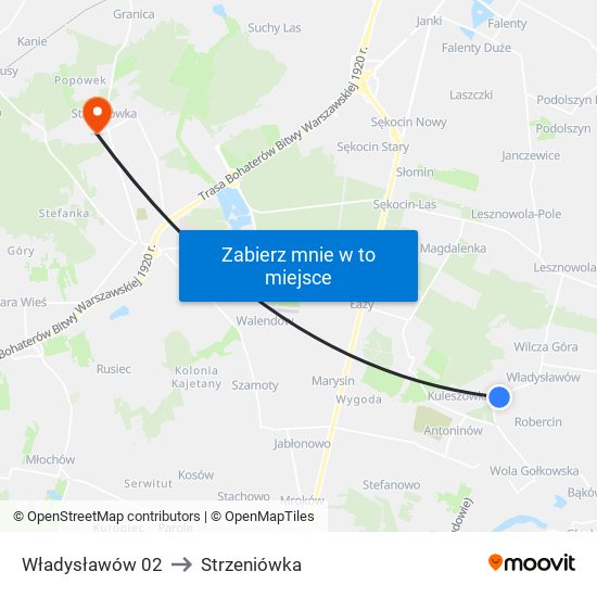 Władysławów 02 to Strzeniówka map