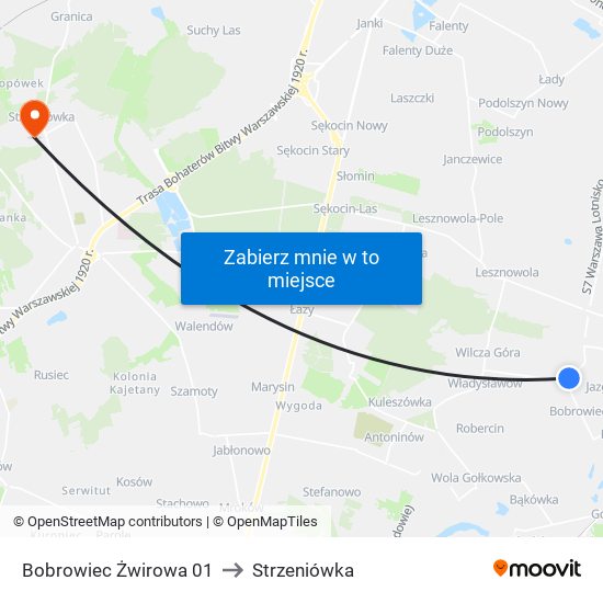 Bobrowiec Żwirowa 01 to Strzeniówka map