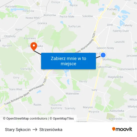 Stary Sękocin to Strzeniówka map