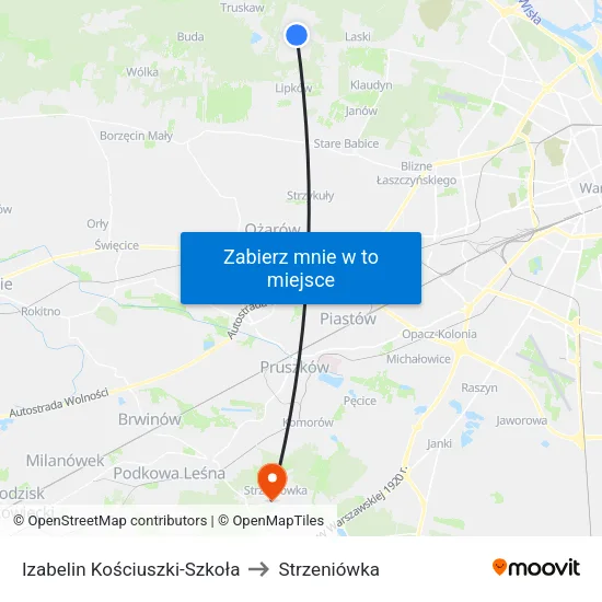 Izabelin Kościuszki - Szkoła to Strzeniówka map
