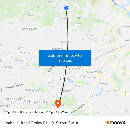 Izabelin Urząd Gminy 01 to Strzeniówka map