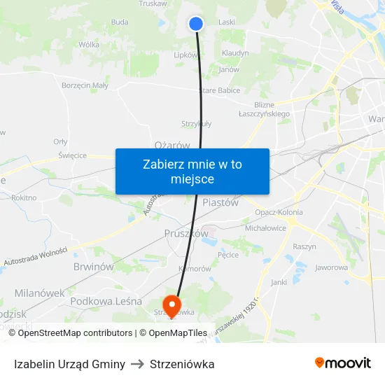 Izabelin Urząd Gminy to Strzeniówka map