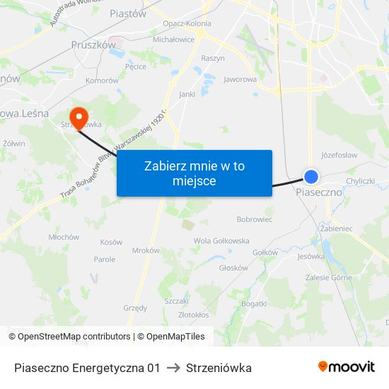 Piaseczno Energetyczna 01 to Strzeniówka map