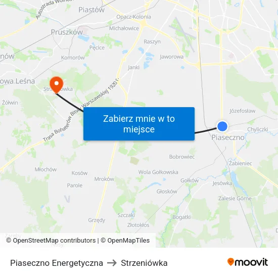 Piaseczno Energetyczna to Strzeniówka map