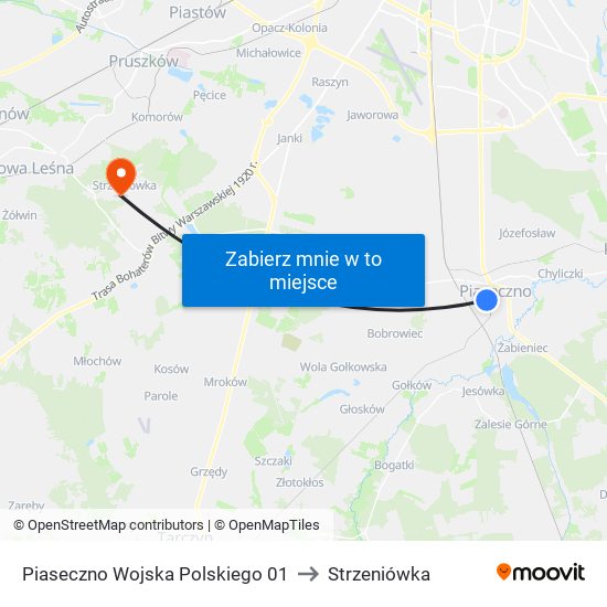 Piaseczno Wojska Polskiego to Strzeniówka map